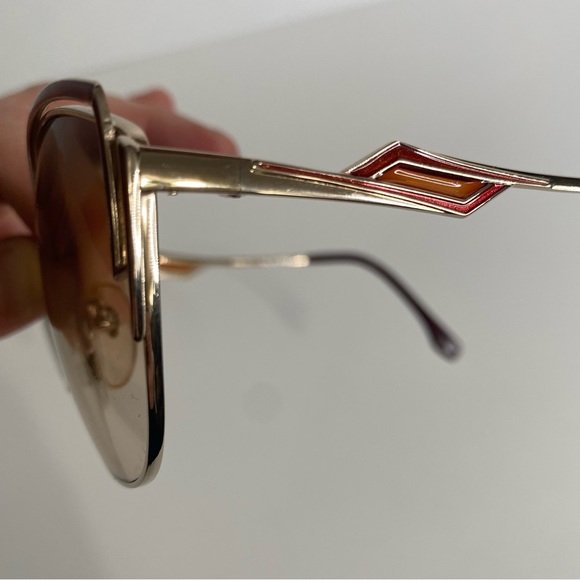 Yves Saint Laurent Vintage 80s Cat Eye Sunglasses Red Sparkle Enamel Gold Frame - Picture 7 of 16